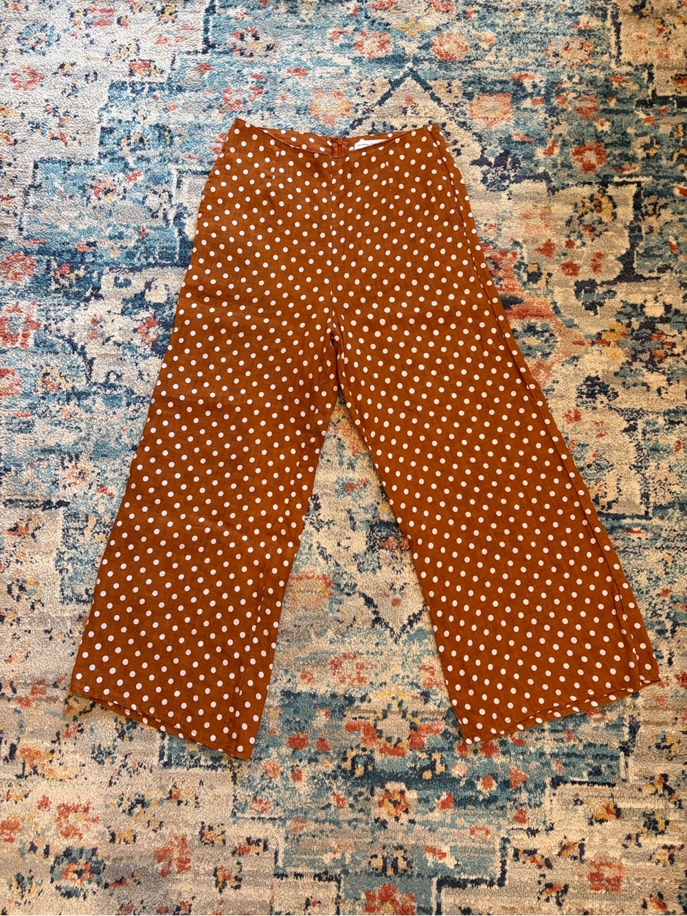 Anthro Faithfull Brown Polka Dot Wide-Leg Linen Pants Tomas Cropped pant 6 EUC - Picture 2 of 16